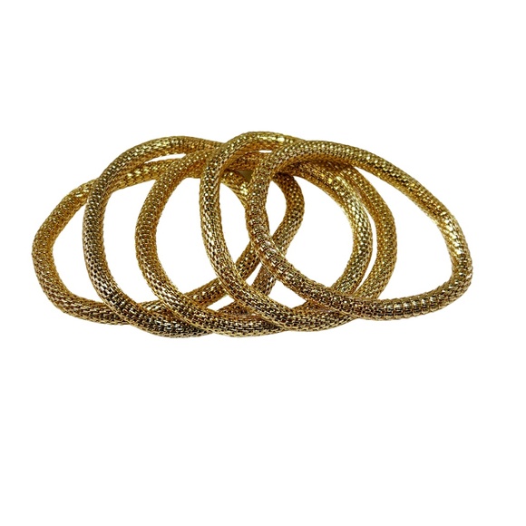 Mesh Chain Stretch Bracelet 6mm Gold Plated on Iron - Glides on Easily! - Picture 5 of 6